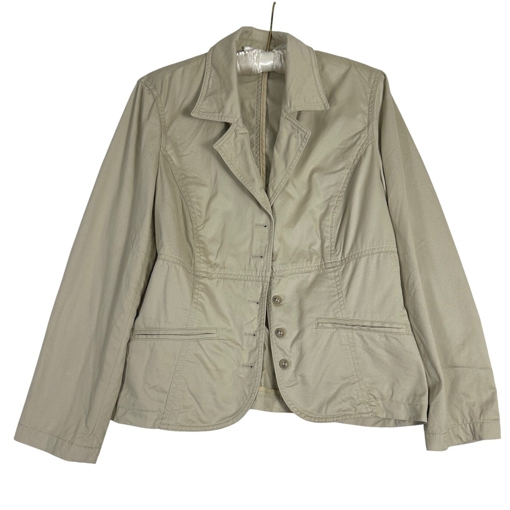 J. Jill Cotton Utility Blazer Jacket‎ Khaki Size 10 Lightweight Tailored Safari